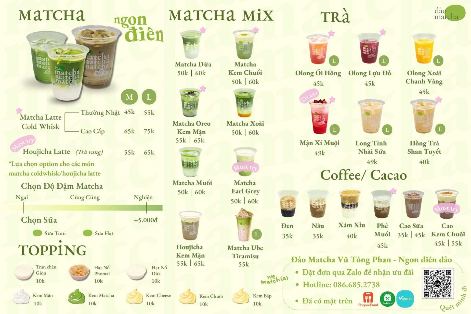 Menu Đảo Matcha Vũ Tông Phan