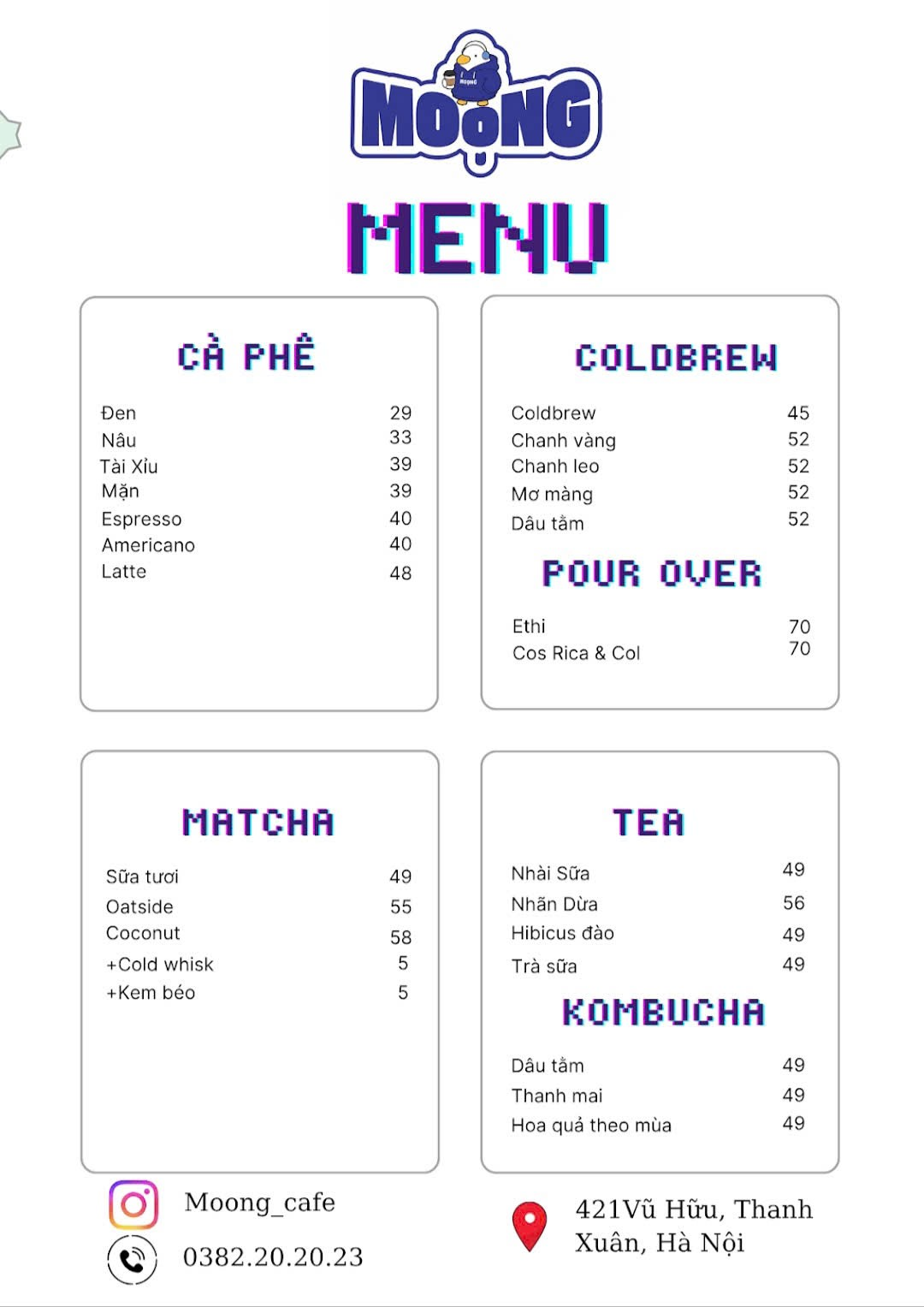 Menu Moọng Coffee