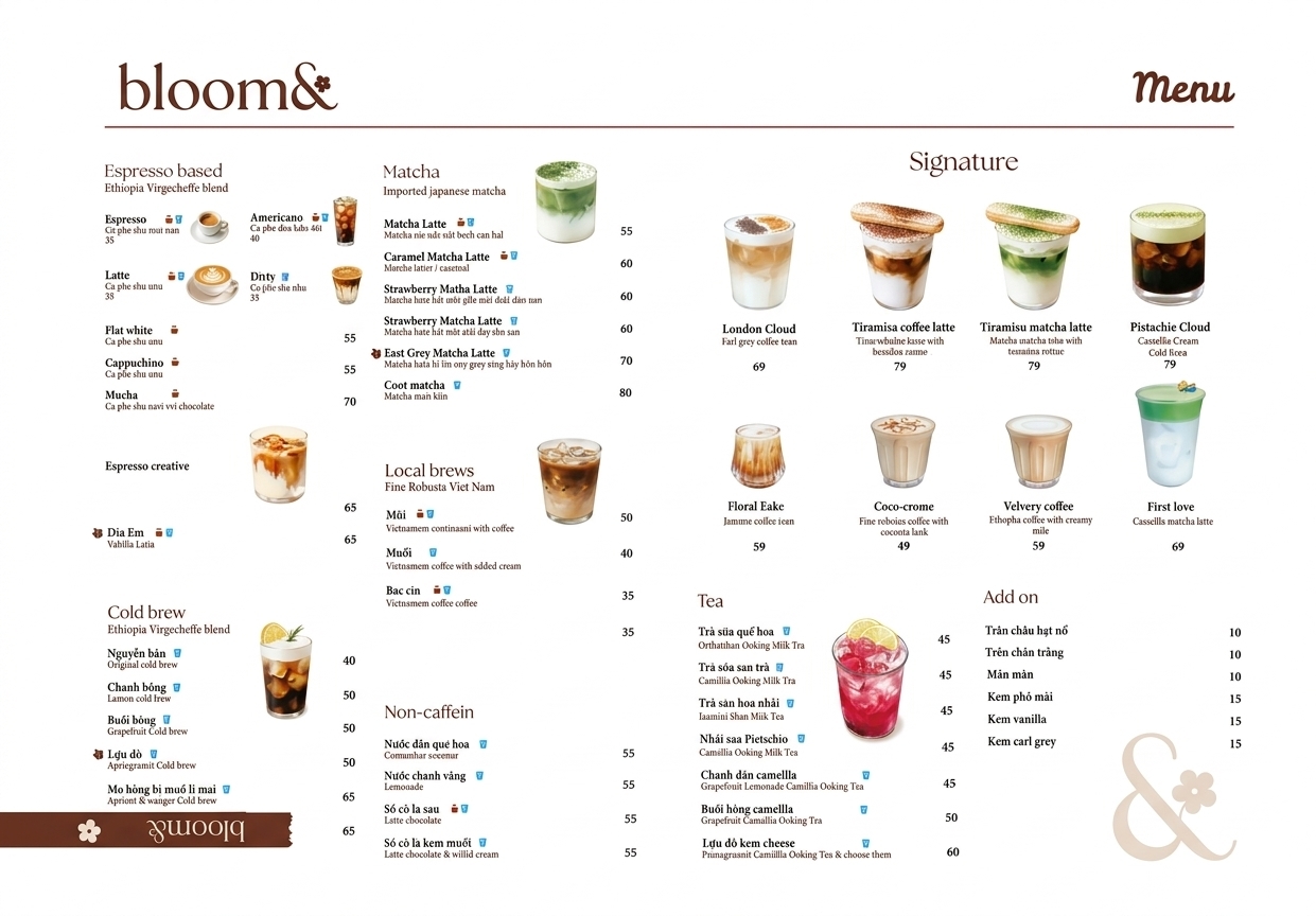 Menu Bloom& Cafe