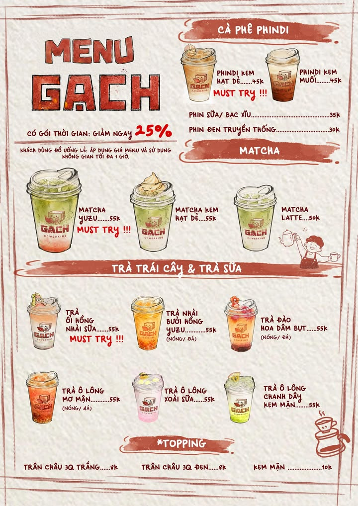 Menu đồ uống Gạch-Coworking Space